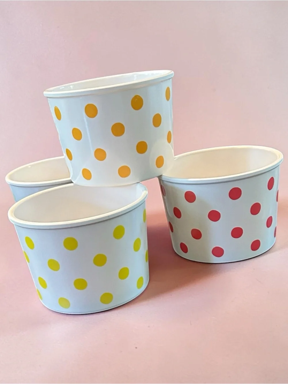 Crate&Barrel Polka Dot Melamie Bowls in Yellow, Orange, Green, Red